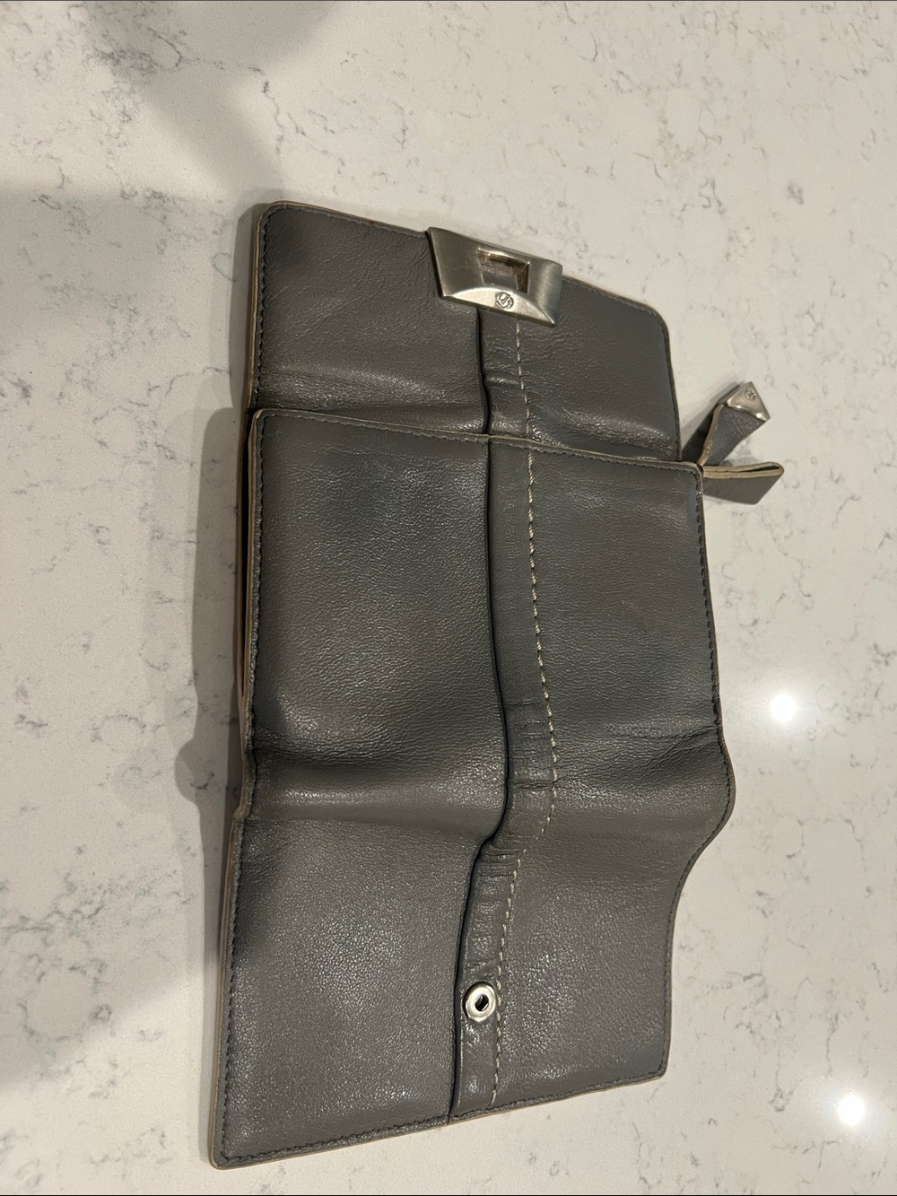 Vintage Gray Leather Fold-Over Wallet with Silver Hardware - Gray - Picture 4 of 7
